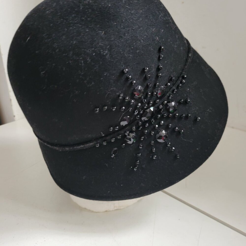 Vintage Black Wool Hat 1920's Styling bucket Hat - Picture 5 of 6